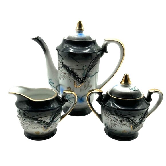Vtg Japanese Dragon Ware Moriage Tea Set Porcelain Hand-Painted Gold Accents - Picture 1 of 7